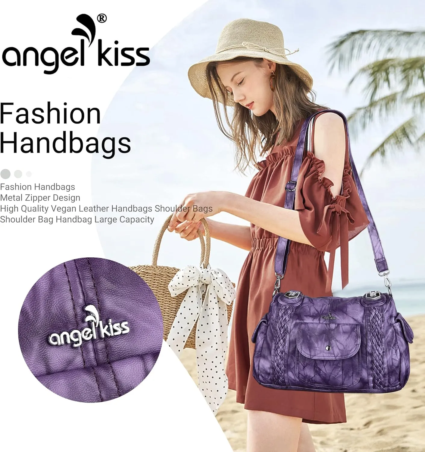 Angelkiss Purses and Handbags for Women Washed Vegan Leather Crossbody Hobo Satchel Shoulder Tote Purse