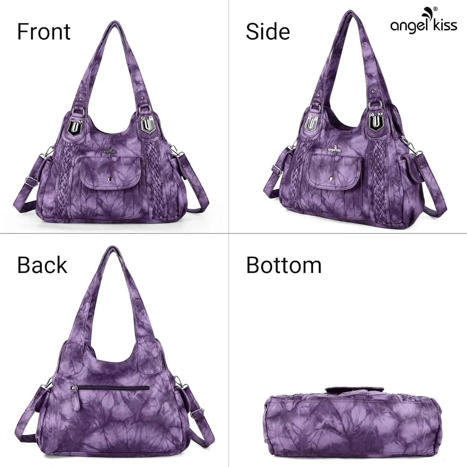 Angelkiss Purses and Handbags for Women Washed Vegan Leather Crossbody Hobo Satchel Shoulder Tote Purse