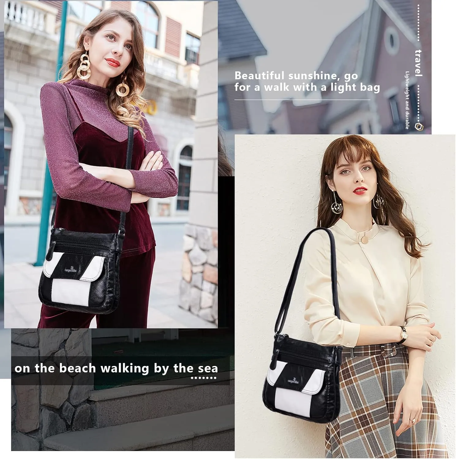 Angelkiss Small Womens Crossbody Bag Leather Shoulder Purse for Women Hobo Bag with Adjustable Shoulder Strap