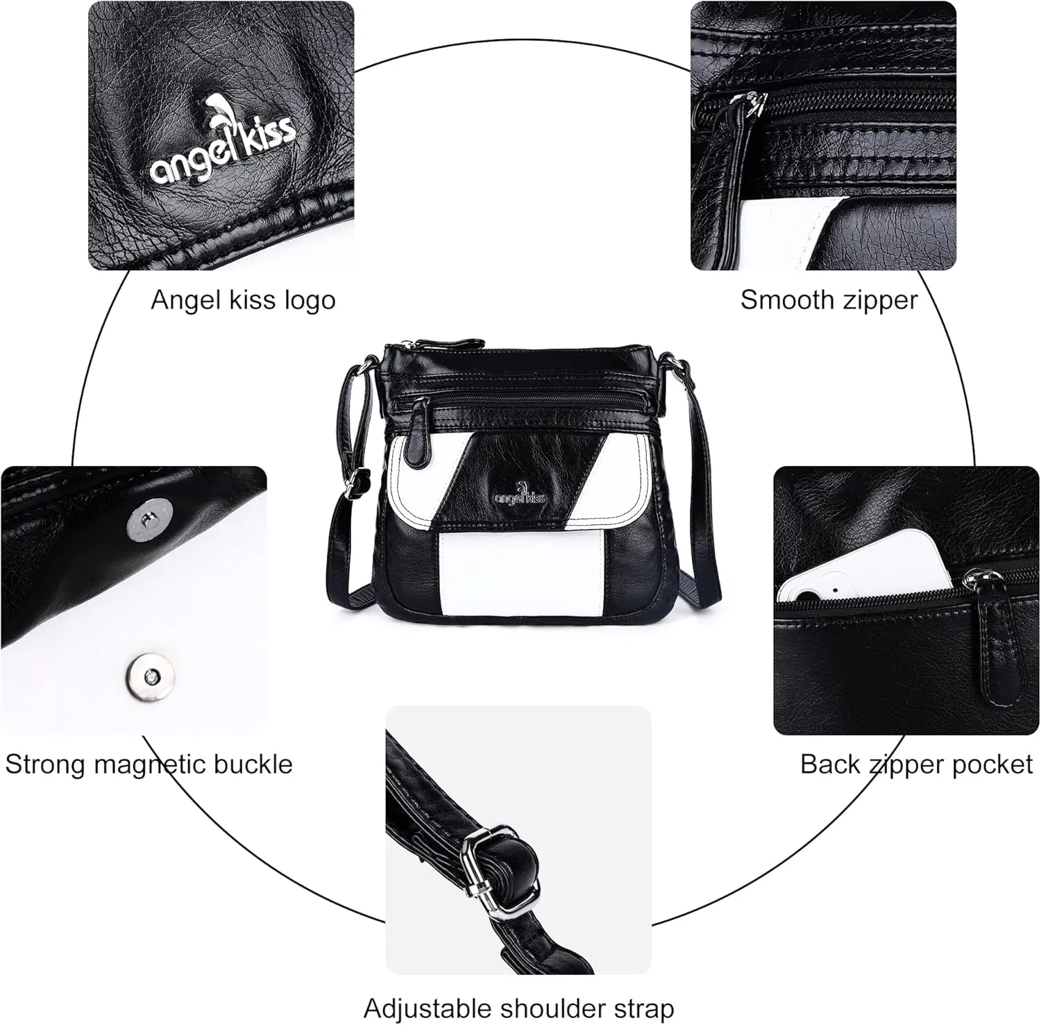 Angelkiss Small Womens Crossbody Bag Leather Shoulder Purse for Women Hobo Bag with Adjustable Shoulder Strap