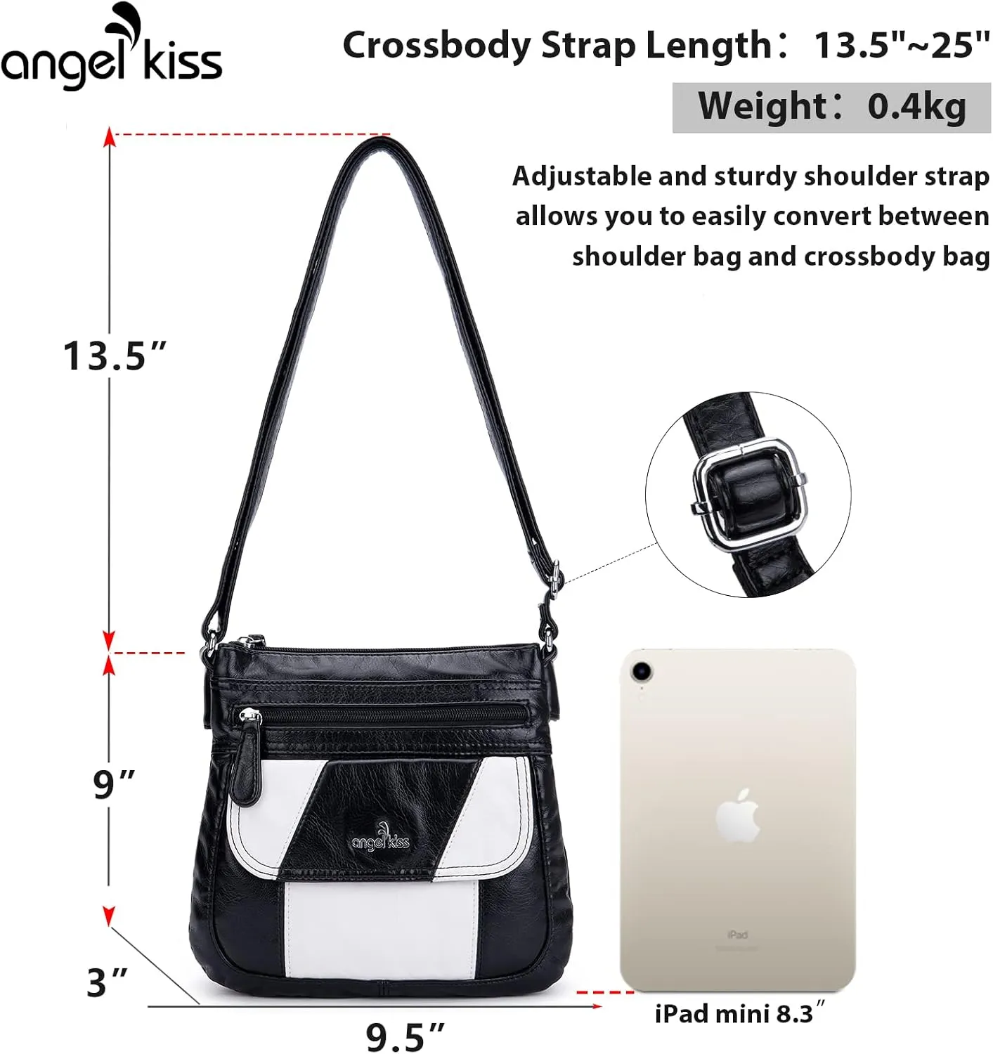 Angelkiss Small Womens Crossbody Bag Leather Shoulder Purse for Women Hobo Bag with Adjustable Shoulder Strap