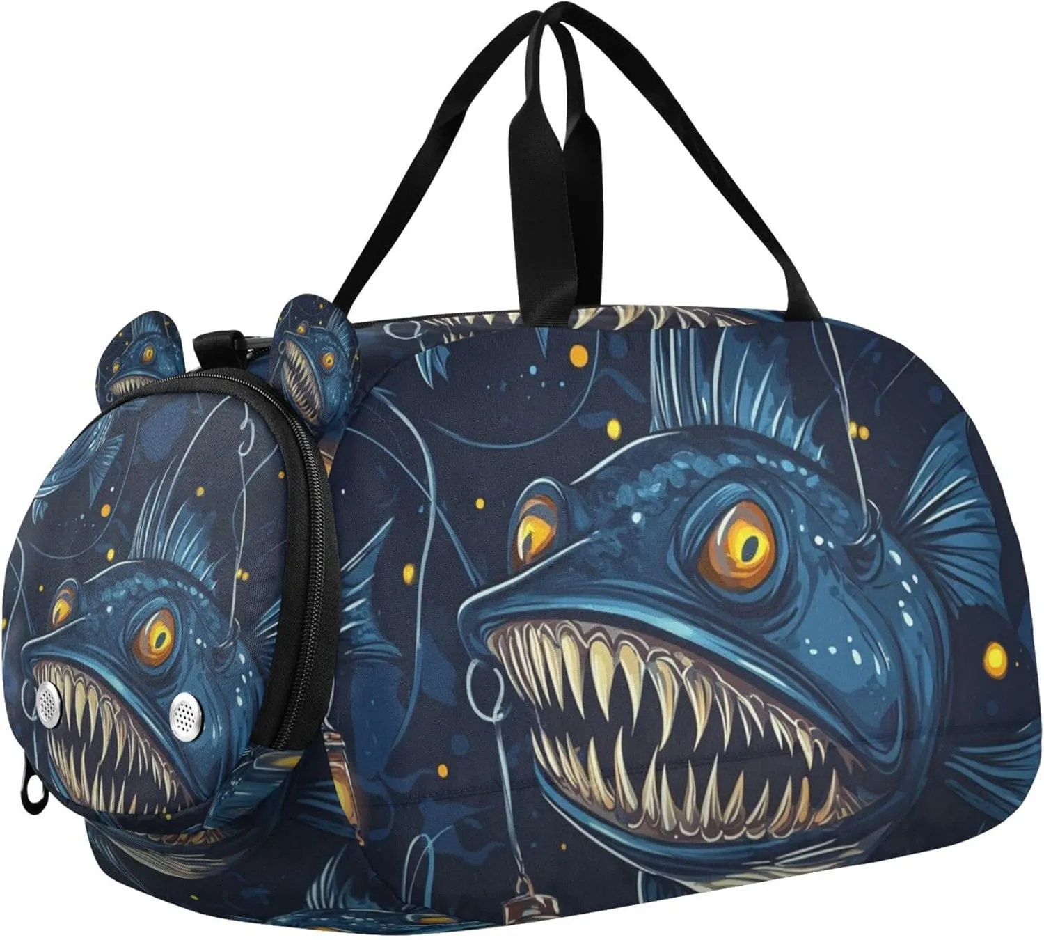 Anglerfish Fish Duffle Bag for Toddler Girls Boys, Gym Sports Bag with Shoe Compartments, Kids Travel Overnight Weekender Shoulder Bag
