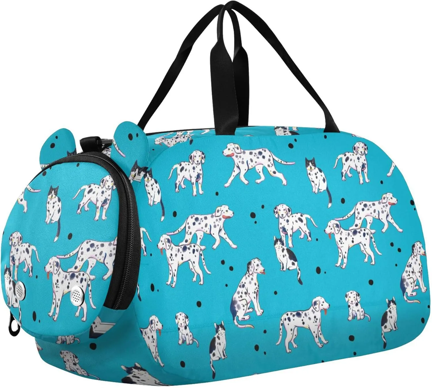Animal Dalmatian Dogs and Cats Sports Duffle Bag for Girls Boys, Gym Bag with Shoe Compartment, Kids Travel Overnight Weekender Shoulder Bag
