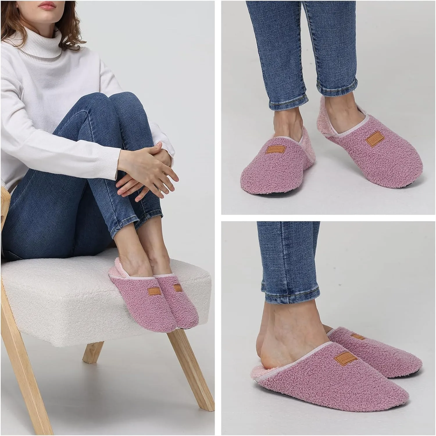 ANLUKE Slipper for Women Men Slipper Socks Fuzzy House Shoes Rubber Sole Slip On Soft-Lightweight Non Slip Indoor/Outdoor