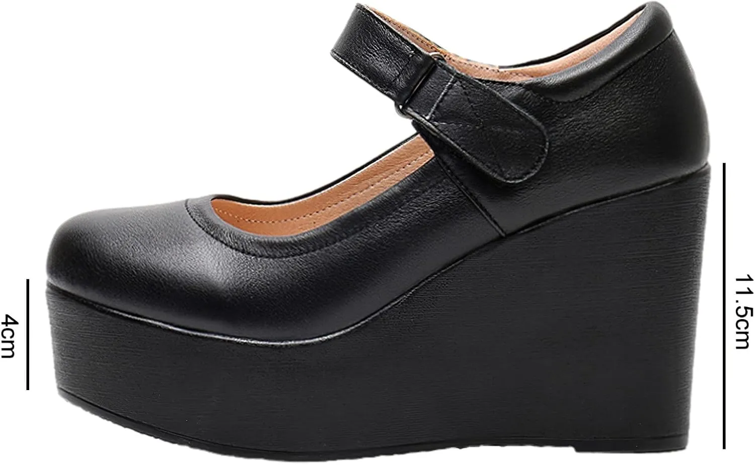 ANUFER Women's High Platform Wedge Heel Mary Jane Shoes Hook&Loop Ankle Strap Leather Pumps