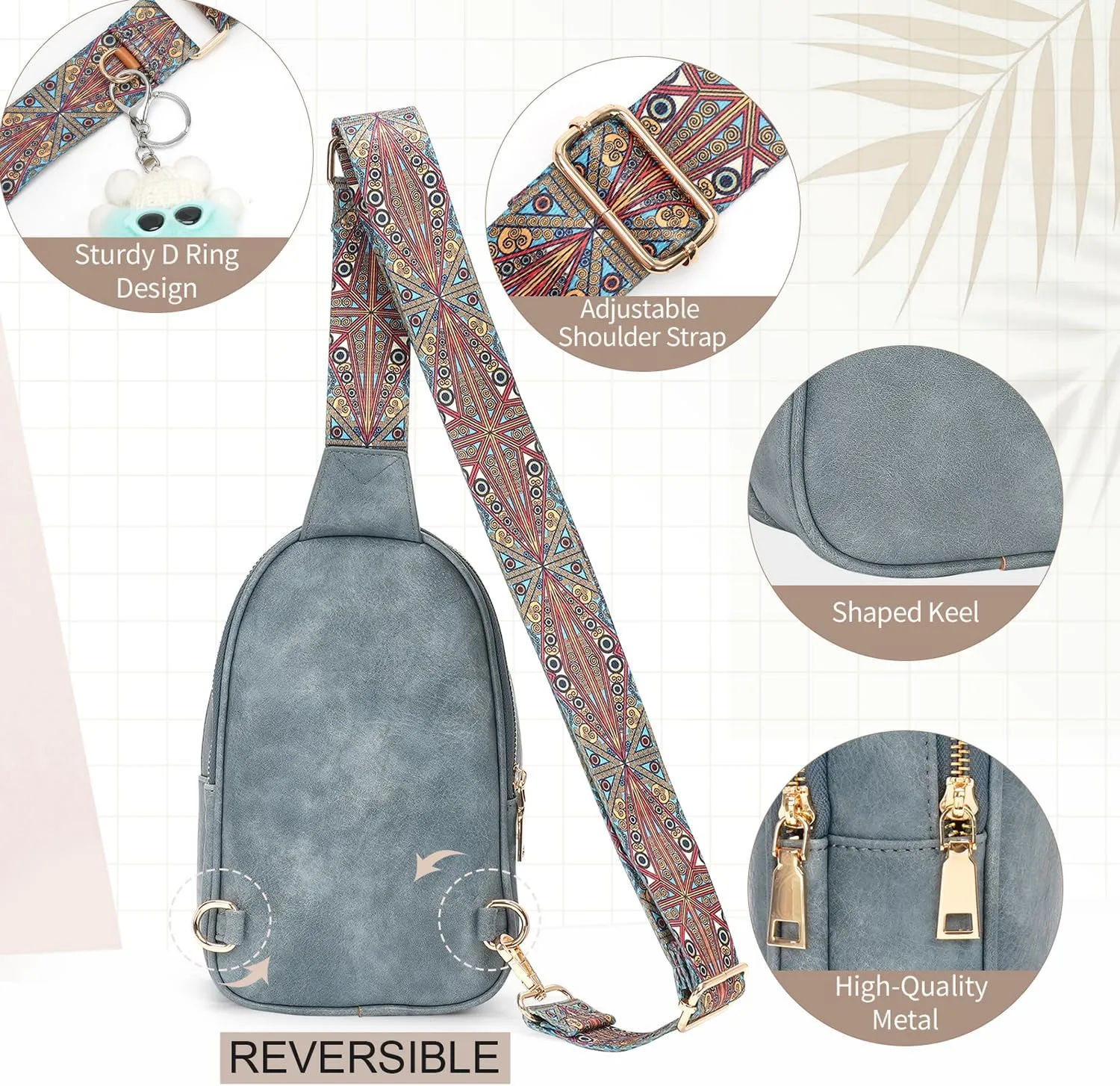 APHISON Small Sling Bag Cell Phone Purse Vegan Leather Fanny Packs Chest Bag with Adjustable Strap Blue
