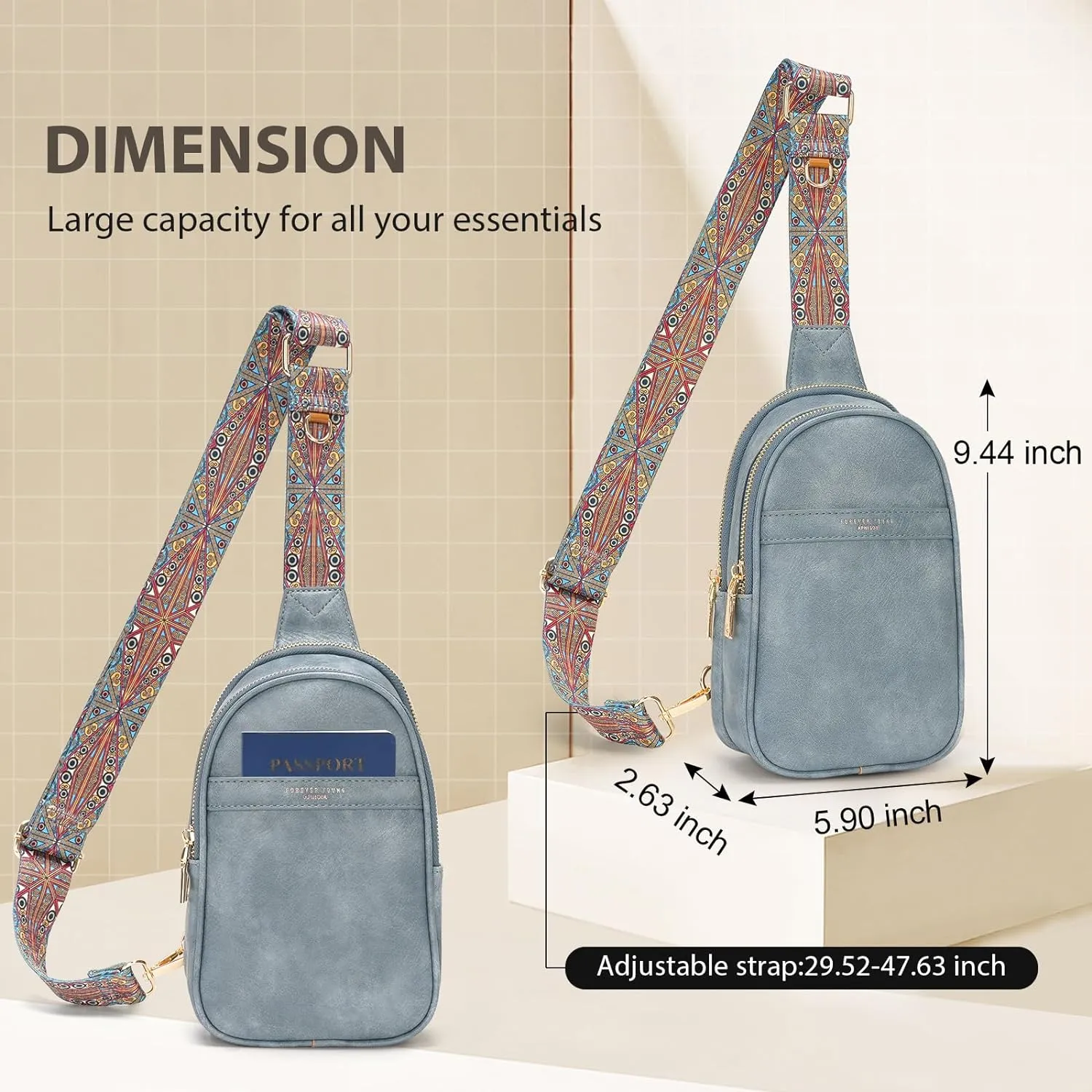 APHISON Small Sling Bag Cell Phone Purse Vegan Leather Fanny Packs Chest Bag with Adjustable Strap Blue