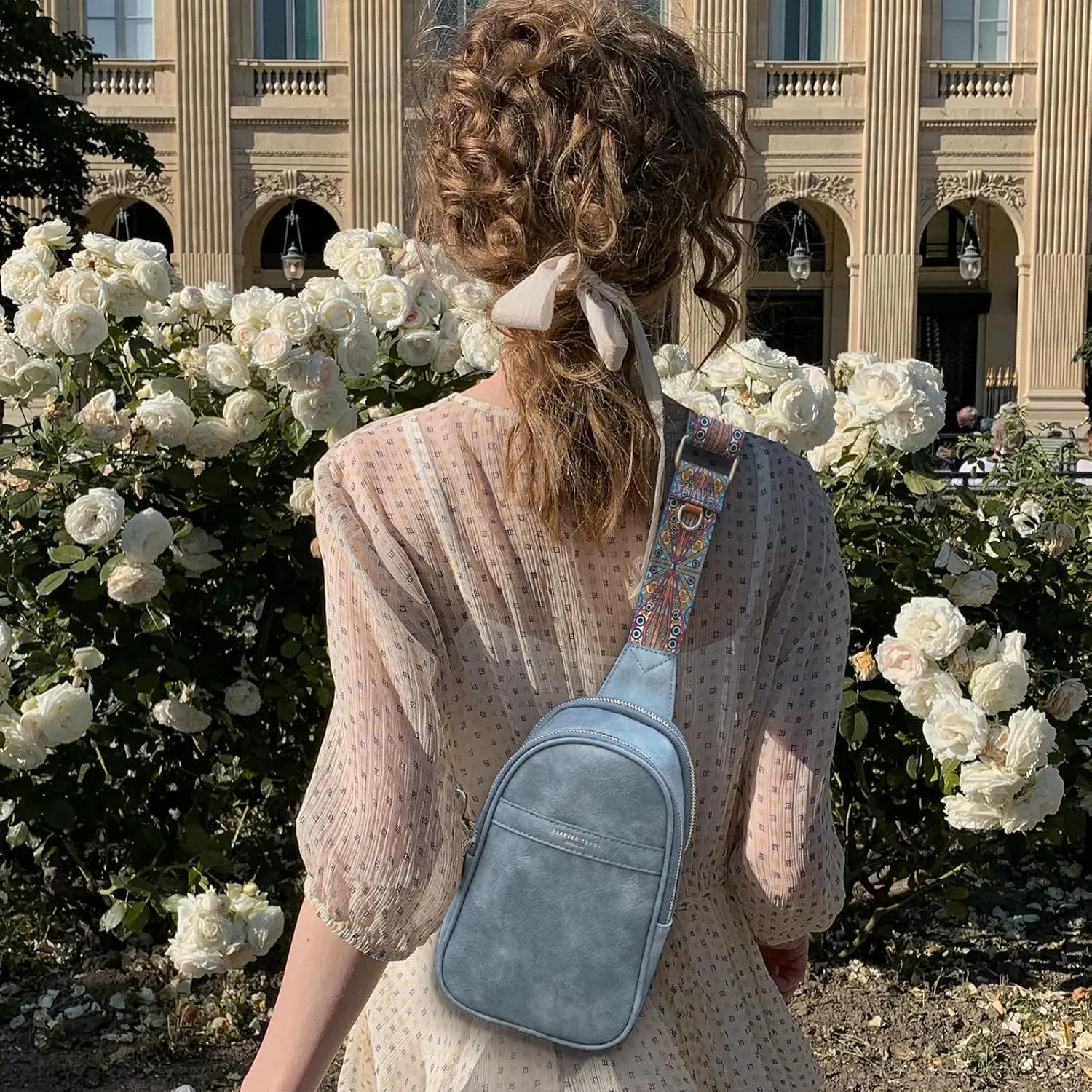 APHISON Small Sling Bag Cell Phone Purse Vegan Leather Fanny Packs Chest Bag with Adjustable Strap Blue
