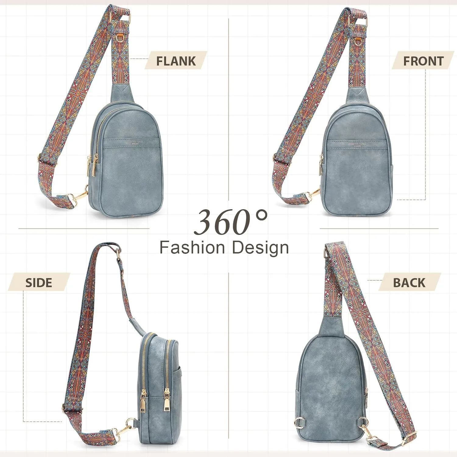 APHISON Small Sling Bag Cell Phone Purse Vegan Leather Fanny Packs Chest Bag with Adjustable Strap Blue