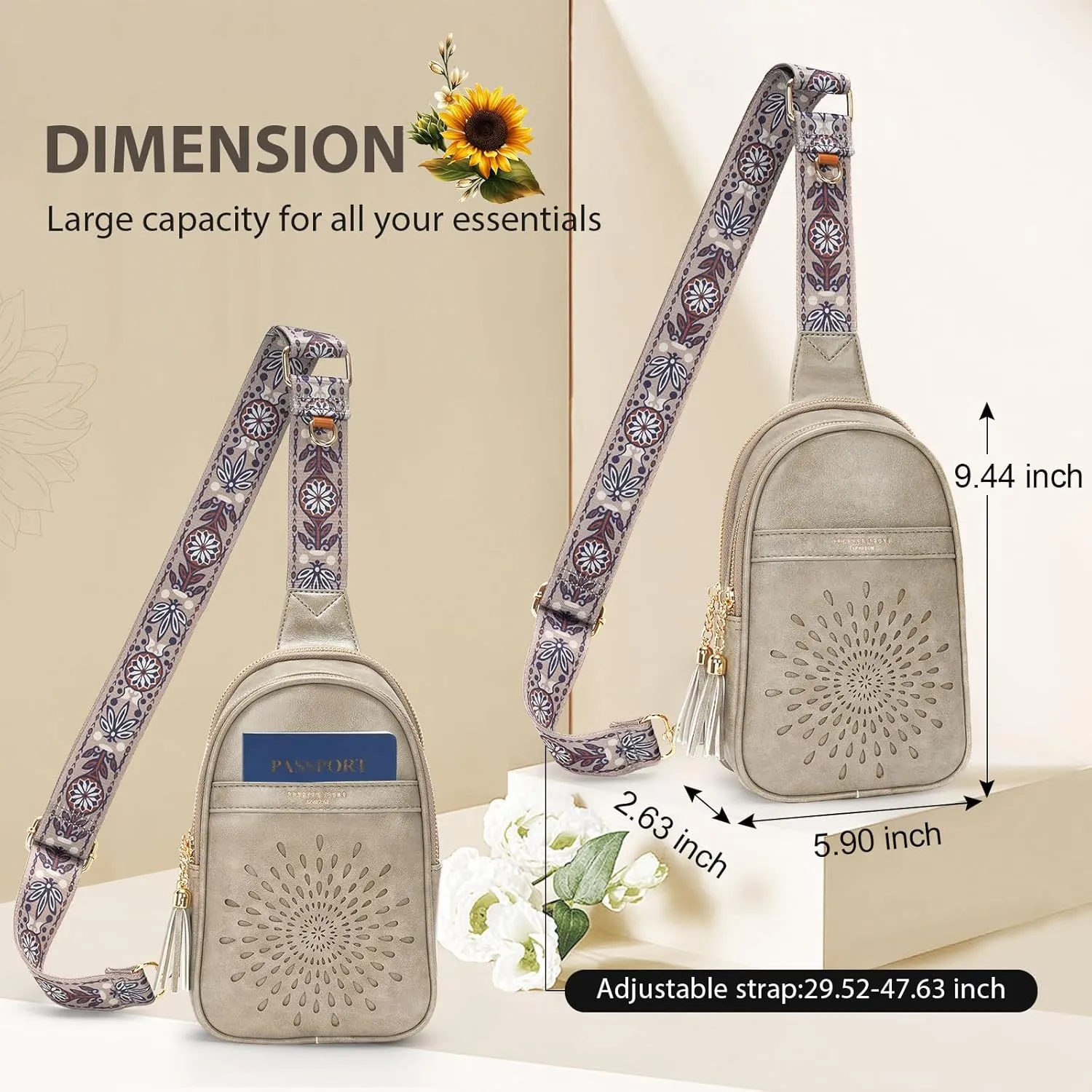 APHISON Small Sling Bag Cell Phone Purse Vegan Leather Fanny Packs Chest Bag with Adjustable Strap Gray