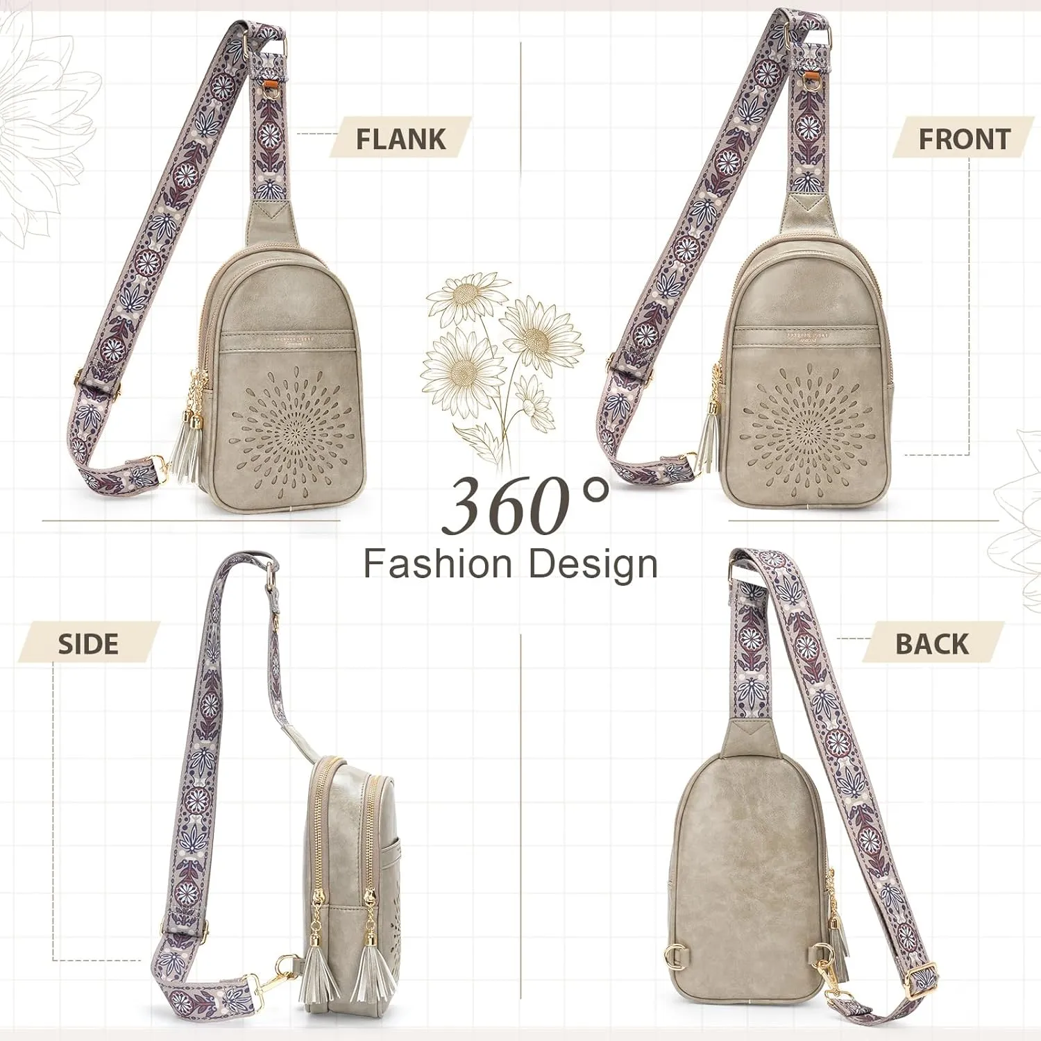 APHISON Small Sling Bag Cell Phone Purse Vegan Leather Fanny Packs Chest Bag with Adjustable Strap Gray