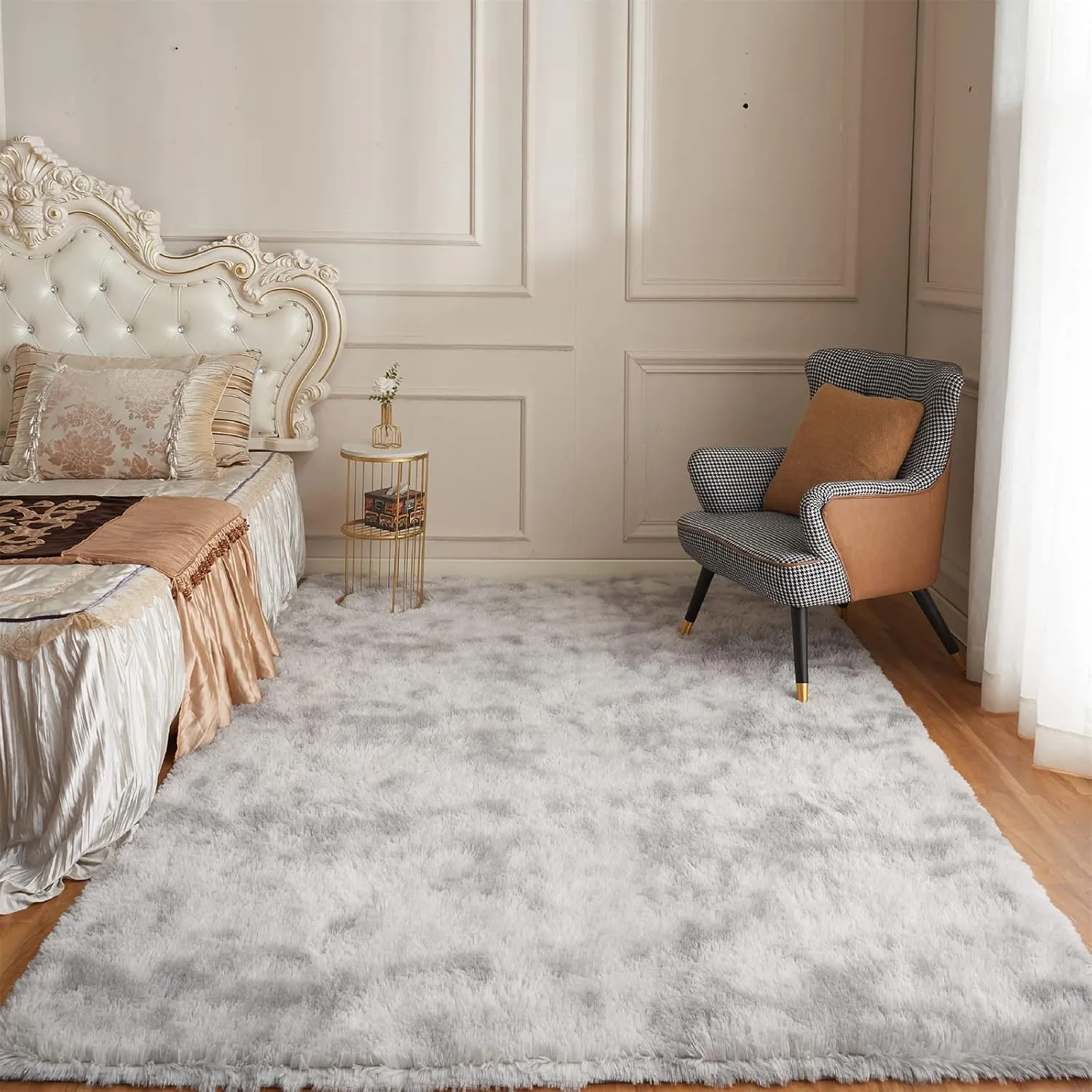 Arbosofe Area Rugs Shaggy Rugs Fluffy Carpets, 8x10 Feet Dyed Light Grey, Modern Plush Carpets for Living Room Bedroom for Kids Girls and Boys, Playroom, and Nursery Room Home Decor