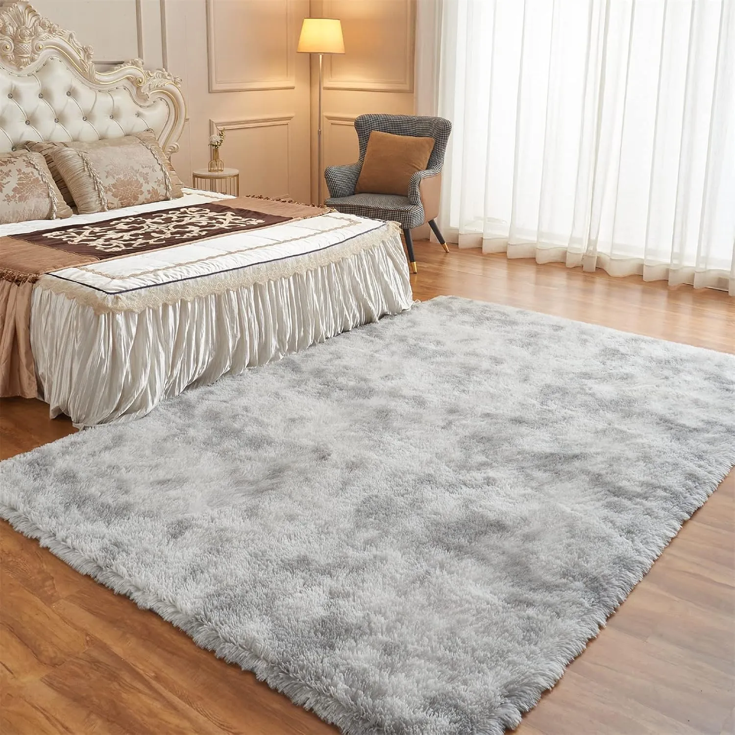 Arbosofe Area Rugs Shaggy Rugs Fluffy Carpets, 8x10 Feet Dyed Light Grey, Modern Plush Carpets for Living Room Bedroom for Kids Girls and Boys, Playroom, and Nursery Room Home Decor