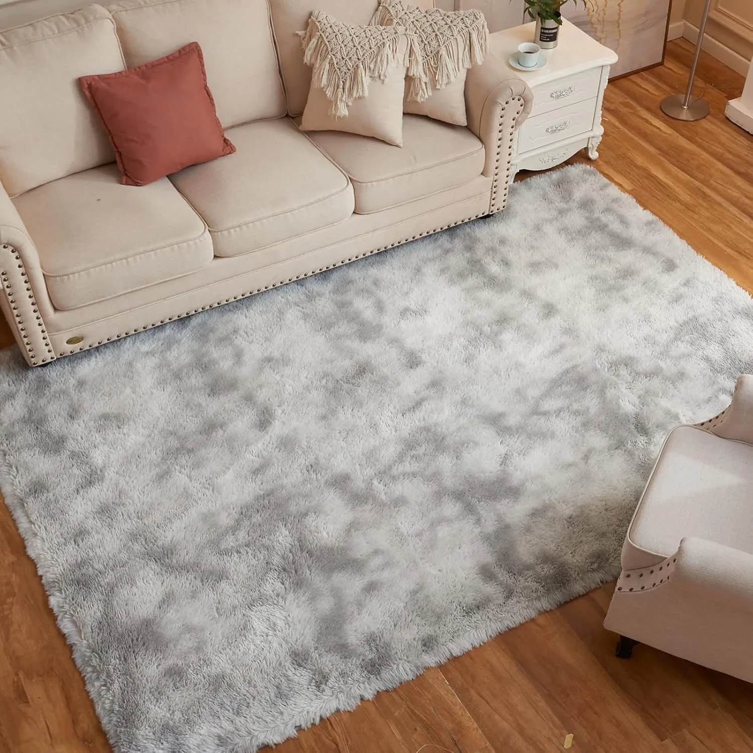 Arbosofe Area Rugs Shaggy Rugs Fluffy Carpets, 8x10 Feet Dyed Light Grey, Modern Plush Carpets for Living Room Bedroom for Kids Girls and Boys, Playroom, and Nursery Room Home Decor