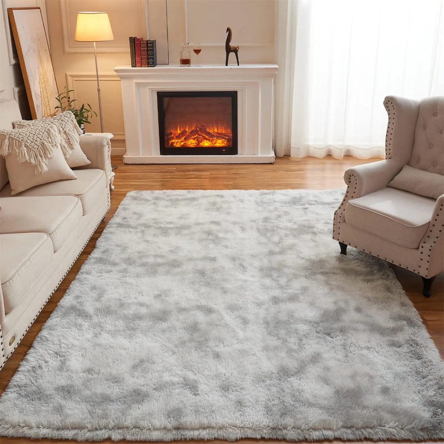 Arbosofe Area Rugs Shaggy Rugs Fluffy Carpets, 8x10 Feet Dyed Light Grey, Modern Plush Carpets for Living Room Bedroom for Kids Girls and Boys, Playroom, and Nursery Room Home Decor