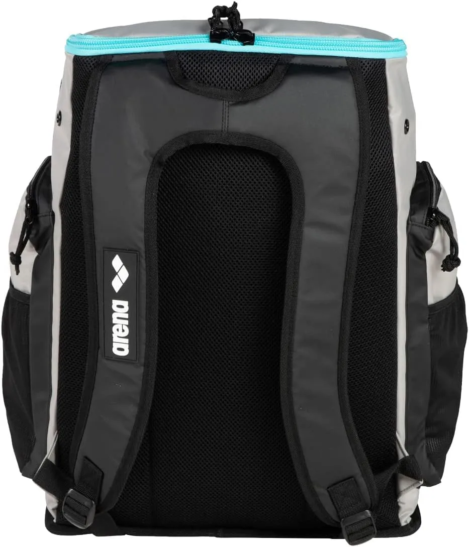 Arena Spiky III Backpack 45 Swimming Athlete Sports Gym Rucksack Large Training Gear Equipment Swim Bag for Men and Women, 45 Liters, Ice/Blue Sky