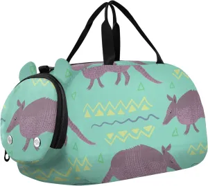 Armadillo Ethnic Sports Duffle Bag for Girls Boys, Gym Bag with Shoe Compartment, Kids Travel Overnight Weekender Shoulder Bag