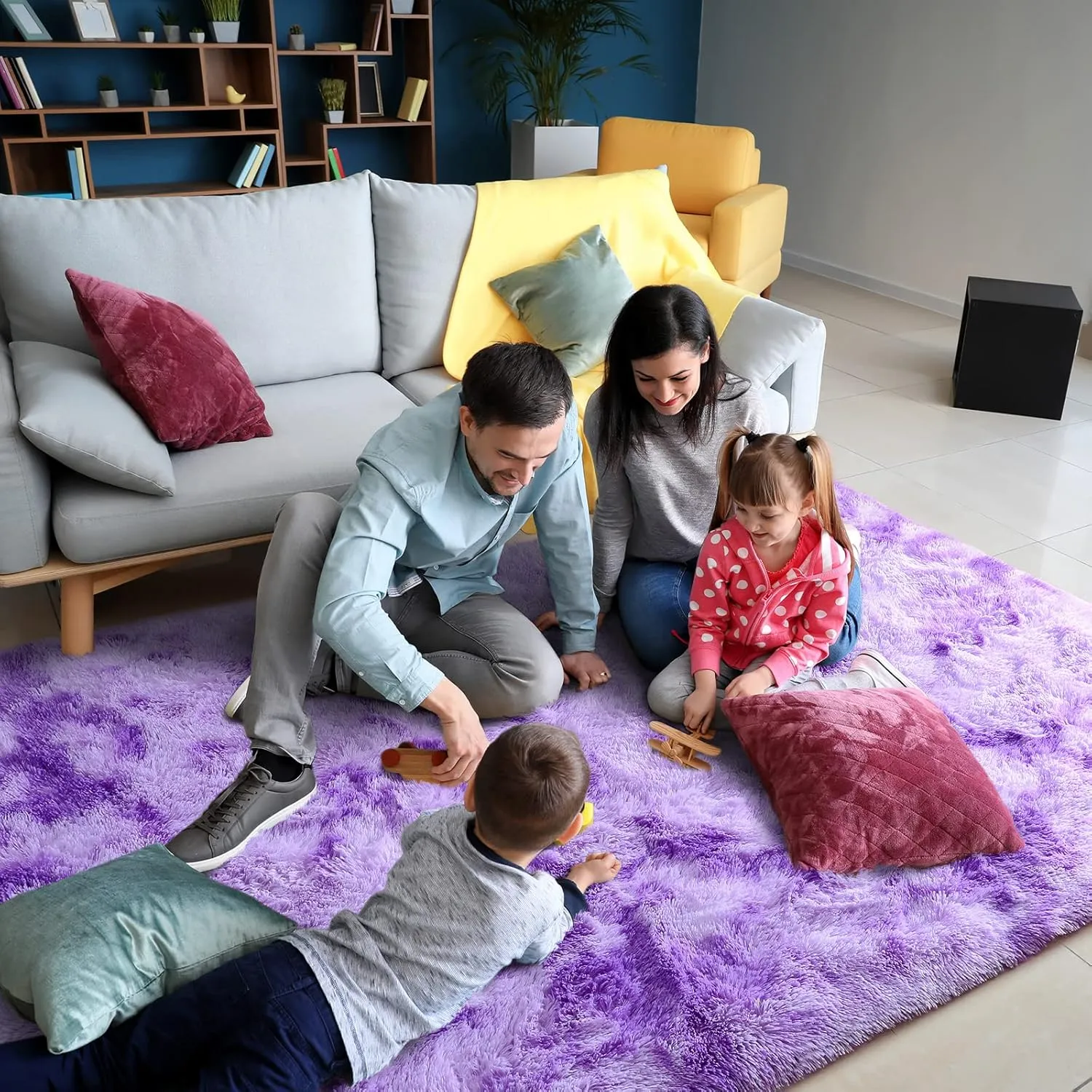 AROGAN Soft Rainbow Area Rugs for Girls Room 3x5 Feet, Fluffy Girls Bedroom Rugs, Princess Rug, Cute Colorful Carpet for Kids Teens Nursery Toddler （Purple）