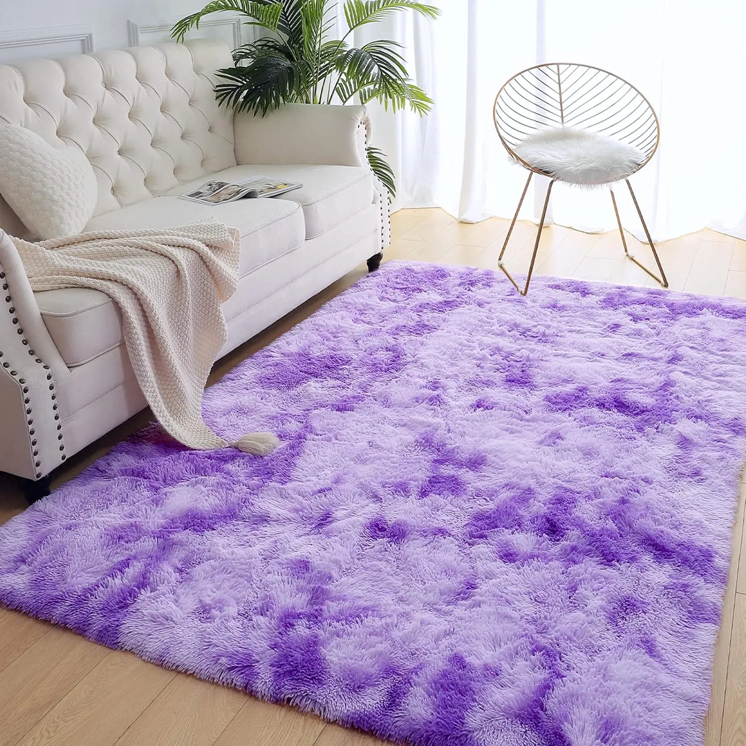AROGAN Soft Rainbow Area Rugs for Girls Room 3x5 Feet, Fluffy Girls Bedroom Rugs, Princess Rug, Cute Colorful Carpet for Kids Teens Nursery Toddler （Purple）