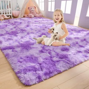 AROGAN Soft Rainbow Area Rugs for Girls Room 3x5 Feet, Fluffy Girls Bedroom Rugs, Princess Rug, Cute Colorful Carpet for Kids Teens Nursery Toddler （Purple）