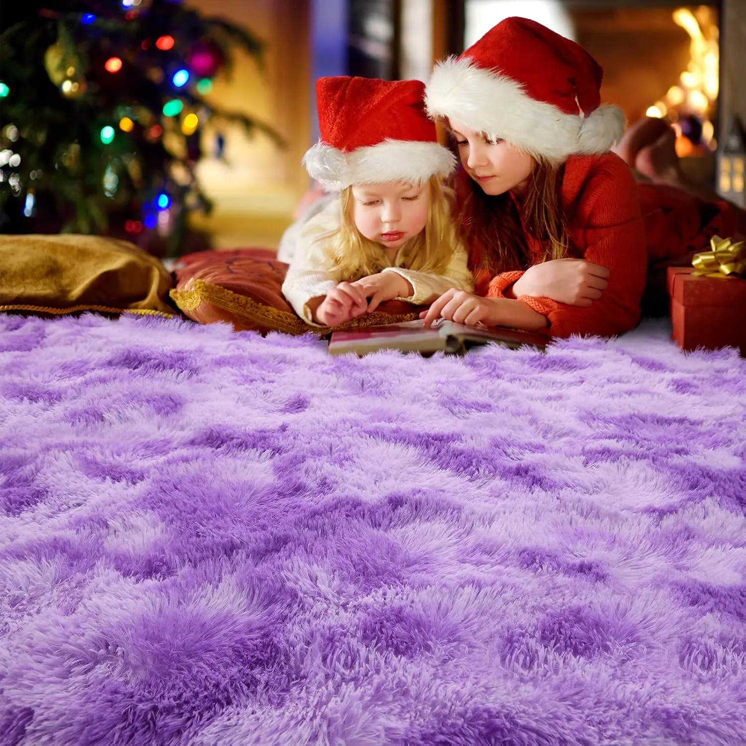 AROGAN Soft Rainbow Area Rugs for Girls Room 3x5 Feet, Fluffy Girls Bedroom Rugs, Princess Rug, Cute Colorful Carpet for Kids Teens Nursery Toddler （Purple）