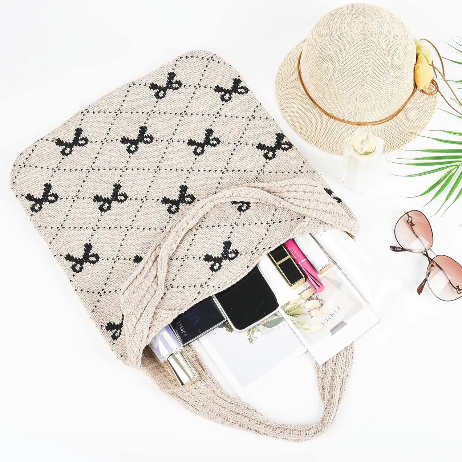 Aroghehiz Beach Bags for Women Crochet Tote Bag Summer Vacation Aesthetic Tote Knit Bag