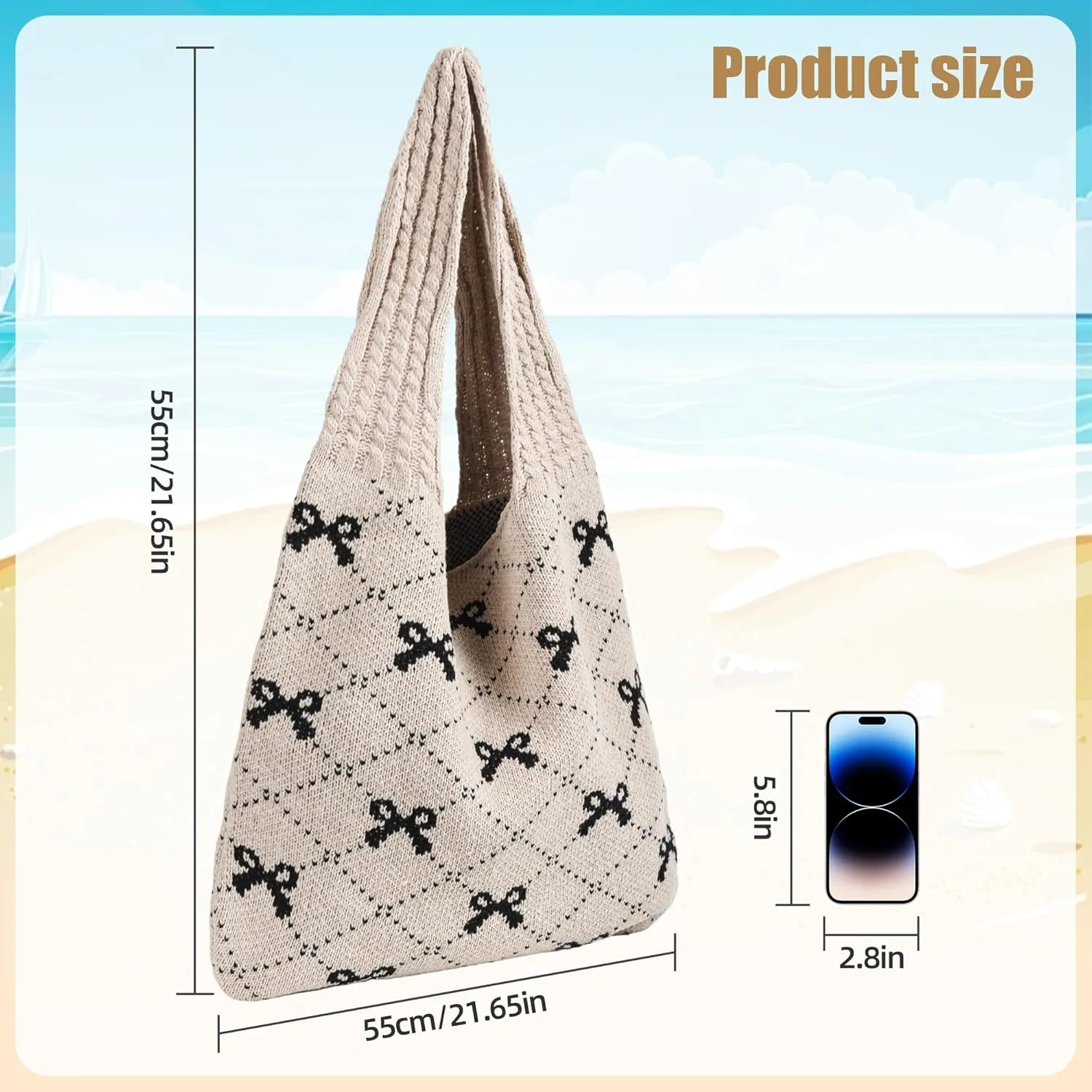 Aroghehiz Beach Bags for Women Crochet Tote Bag Summer Vacation Aesthetic Tote Knit Bag