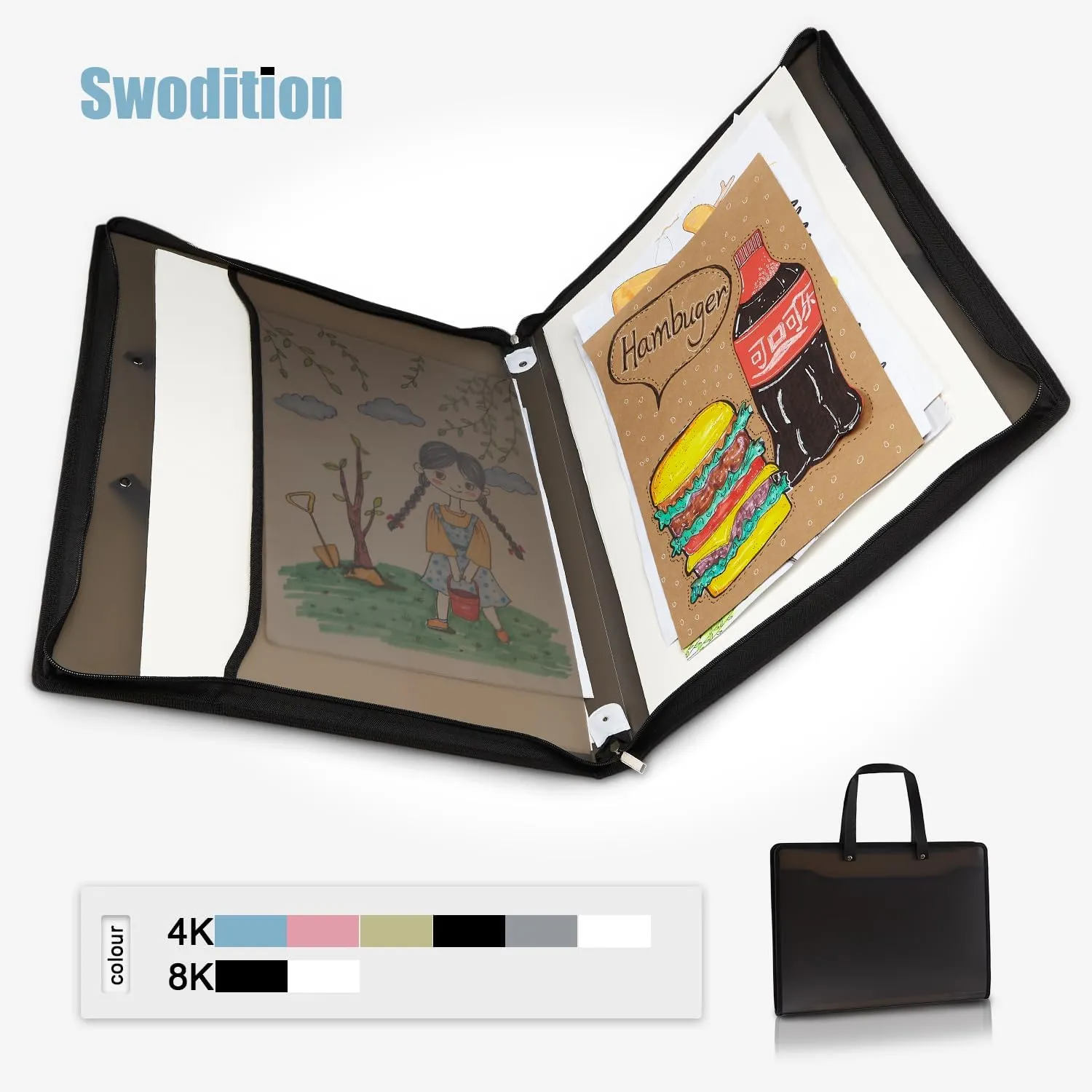 Art Bag Art Portfolio Bags (17.3 * 13.8inches) Storage Books for Art Portfolio Folder, Posters Storage Bag with Zipper and Handle Mesh Folder Organizers for Poster, Painting Black