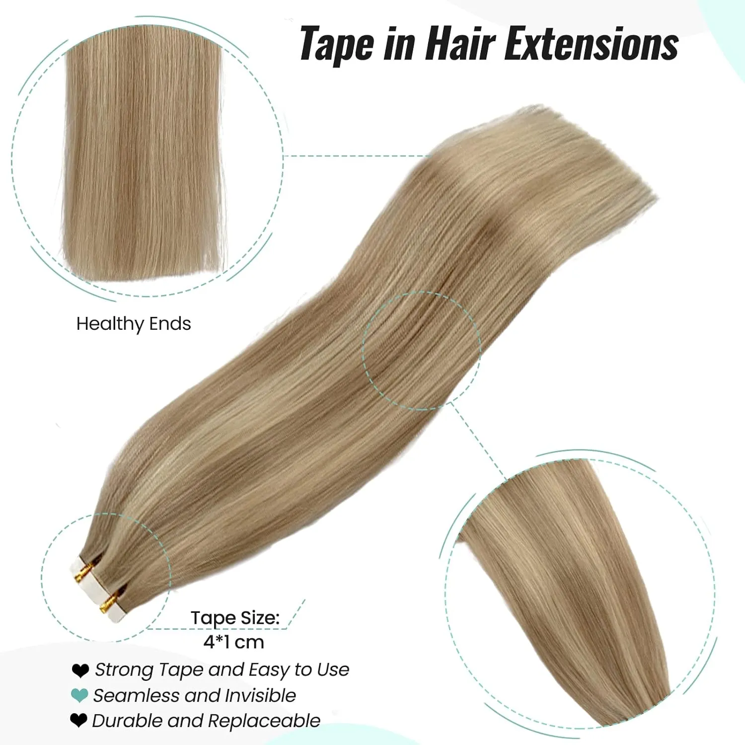 Ash Blonde Balayage Human Hair Extensions - Tape in 14 Inch 50g 20pcs Seamless Straight Real Human Hair Tape-ins with Mixed Platinum Blonde Highlights for White Women