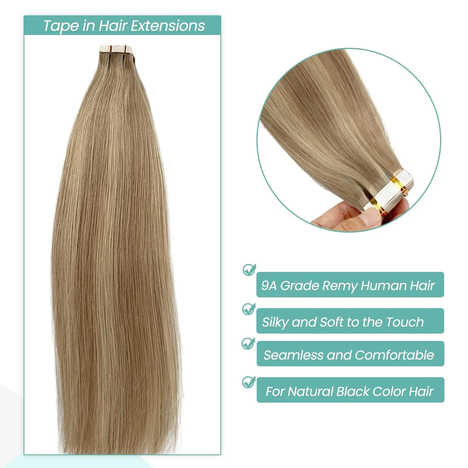 Ash Blonde Balayage Human Hair Extensions - Tape in 14 Inch 50g 20pcs Seamless Straight Real Human Hair Tape-ins with Mixed Platinum Blonde Highlights for White Women