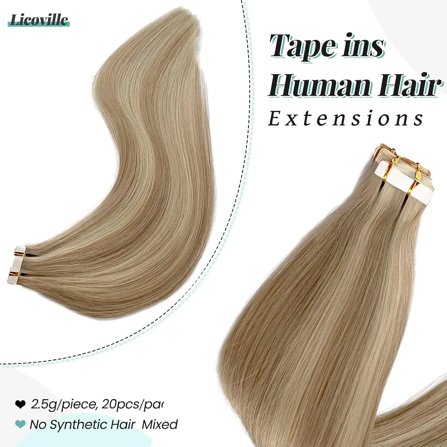 Ash Blonde Balayage Human Hair Extensions - Tape in 14 Inch 50g 20pcs Seamless Straight Real Human Hair Tape-ins with Mixed Platinum Blonde Highlights for White Women