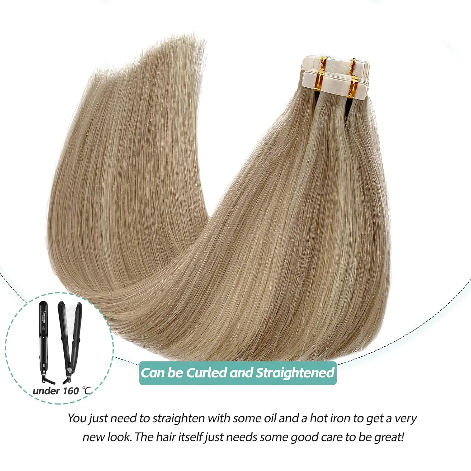 Ash Blonde Balayage Human Hair Extensions - Tape in 14 Inch 50g 20pcs Seamless Straight Real Human Hair Tape-ins with Mixed Platinum Blonde Highlights for White Women