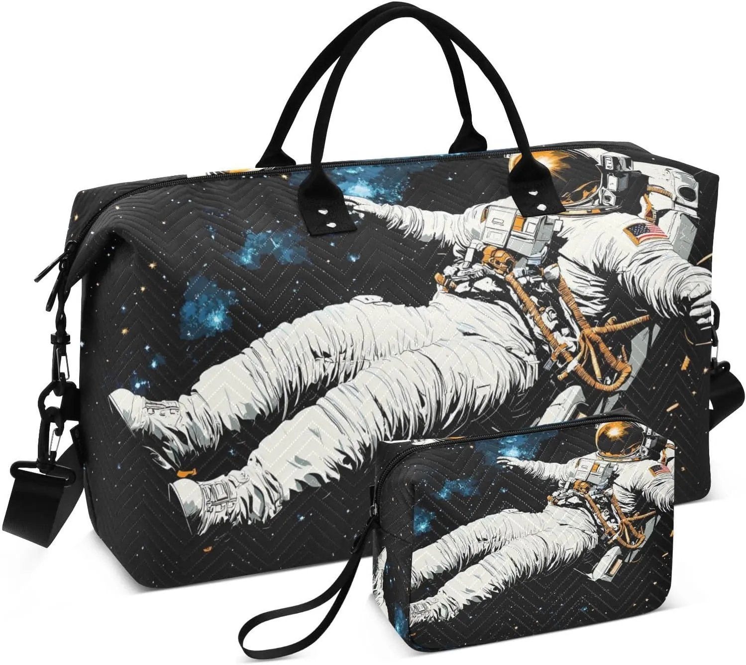 Astronaut Float Space Travel Duffel Bag Gym Bag Sports Tote Bag with Multiple Interior Pockets Shoulder Weekender Bag for Women Men with Toiletry Bag 20.5”x 7.9”x 13.8”