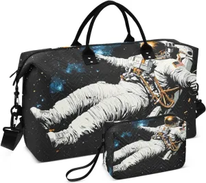 Astronaut Float Space Travel Duffel Bag Gym Bag Sports Tote Bag with Multiple Interior Pockets Shoulder Weekender Bag for Women Men with Toiletry Bag 20.5”x 7.9”x 13.8”