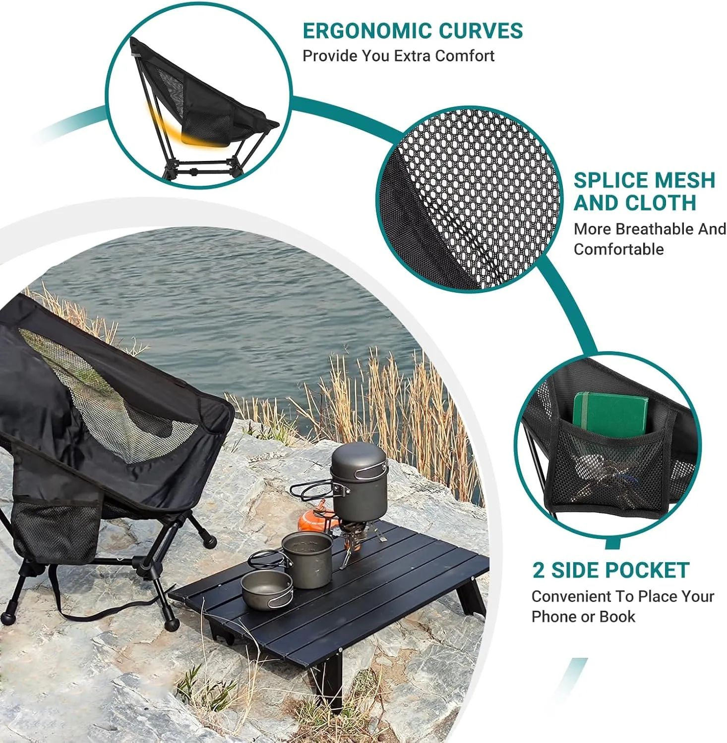 ATEPA Backpacking Chair, Ultralight Folding Portable Small Camping Chairs for Adults Compact Foldable Beach Seat with Anti-Sinking Feet & Aluminum Frame for Outdoor Hiking Travel Fishing