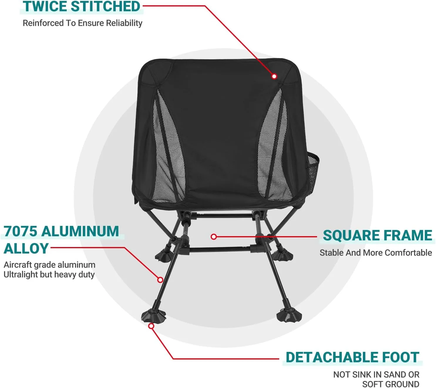 ATEPA Backpacking Chair, Ultralight Folding Portable Small Camping Chairs for Adults Compact Foldable Beach Seat with Anti-Sinking Feet & Aluminum Frame for Outdoor Hiking Travel Fishing