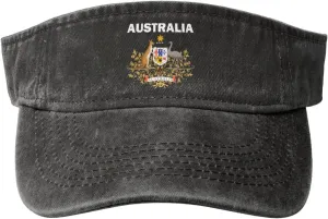 Australia Coat of Arms Flag Washed Denim Visor Hat for Men & Women, Adjustable Sun Cap with UV Protection