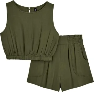 AUTOMET Women's Summer 2 Piece Outfits Shorts Sets Sleeveless Round Neck Crop Tank Top and High Waisted Short with Pockets