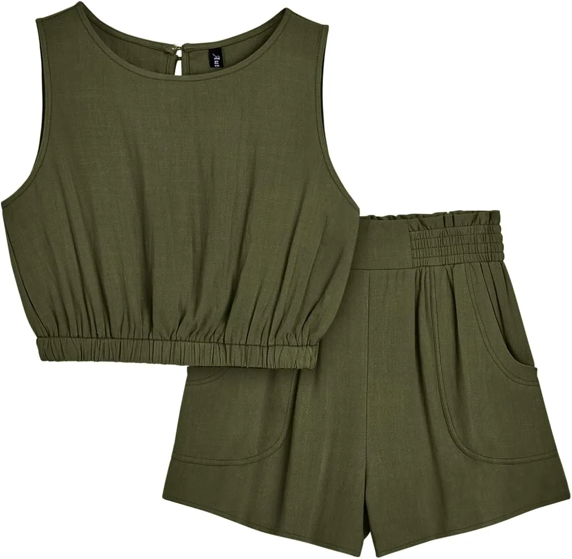 AUTOMET Women's Summer 2 Piece Outfits Shorts Sets Sleeveless Round Neck Crop Tank Top and High Waisted Short with Pockets