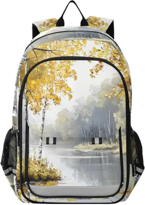 Autumn Birch Tree Landscape Backpack Travel Laptop Daypack Shoulder Bag Book Bag Daypack with Reflective Strip 12.9 ×17.7 In
