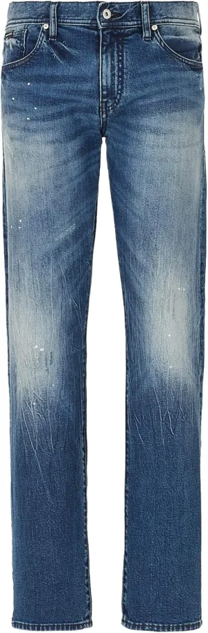 A|X Armani Exchange Men's Straight Low Cut Washed 5 Pocket Pant, Indigo Denim, 33 L