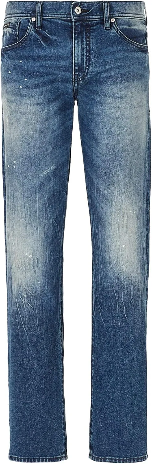 A|X Armani Exchange Men's Straight Low Cut Washed 5 Pocket Pant, Indigo Denim, 33 L