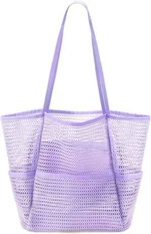 Ayieyill Mesh Beach Bag Tote Bag for Women, Foldable Swim Large Beach Tote Bag with Zipper Pockets Waterproof Sandproof