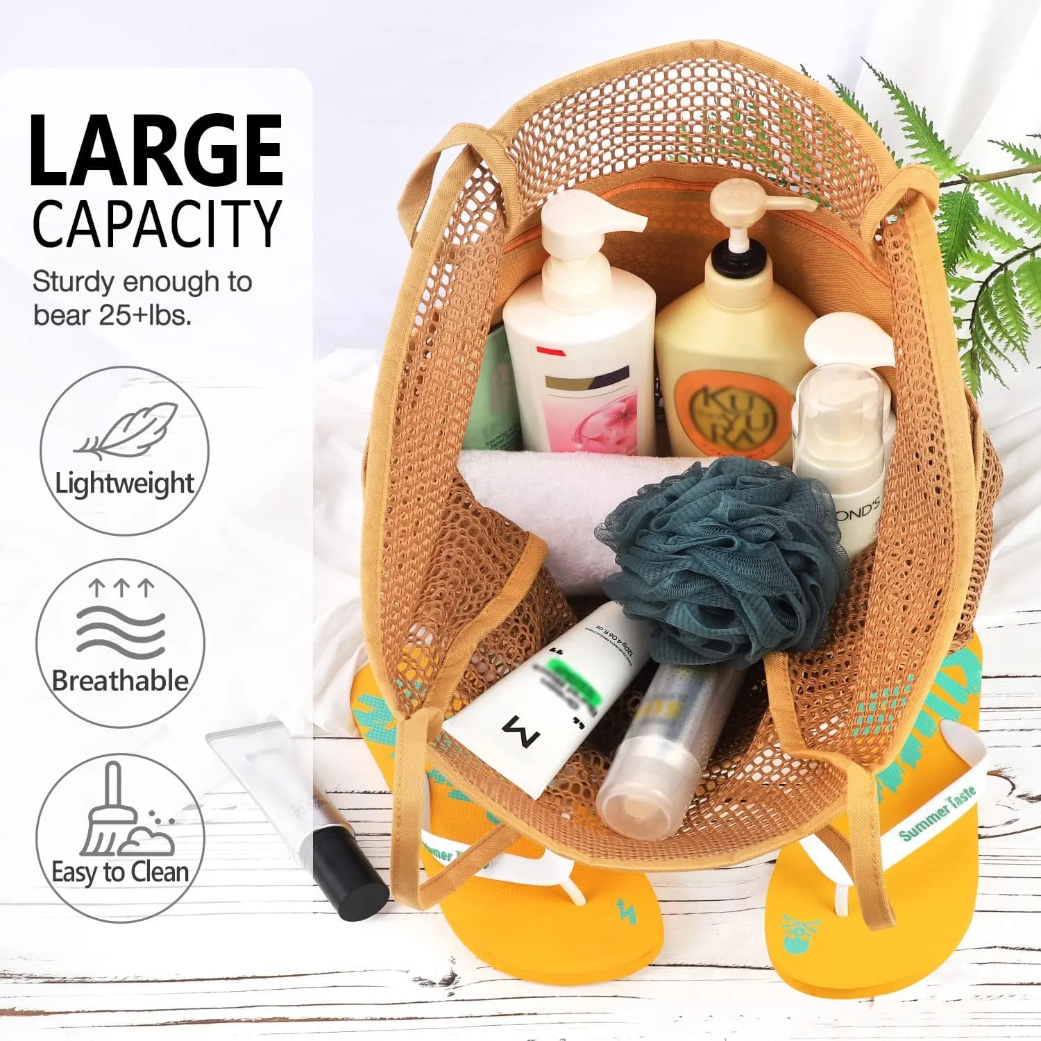Ayieyill Mesh Beach Bag Tote Bag for Women, Foldable Swim Large Beach Tote Bag with Zipper Pockets Waterproof Sandproof