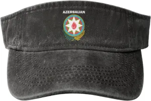 Azerbaijan Coat of Arms Flag Washed Denim Visor Hat for Men & Women, Adjustable Sun Cap with UV Protection