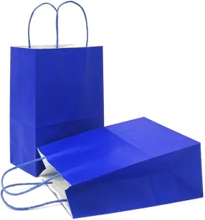 AZOWA Gift Bags Medium Kraft Paper Bags with Handles (9.8 x 7.5 x 3.9 in, Royal Blue, 25 Pcs)