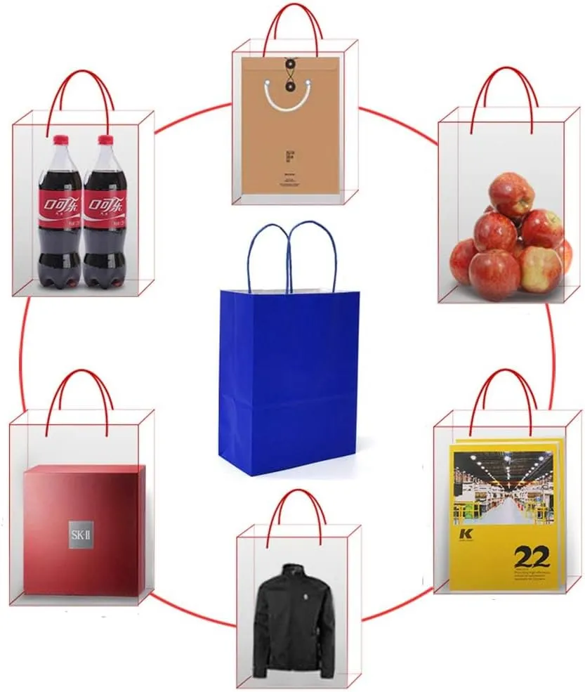 AZOWA Gift Bags Medium Kraft Paper Bags with Handles (9.8 x 7.5 x 3.9 in, Royal Blue, 25 Pcs)