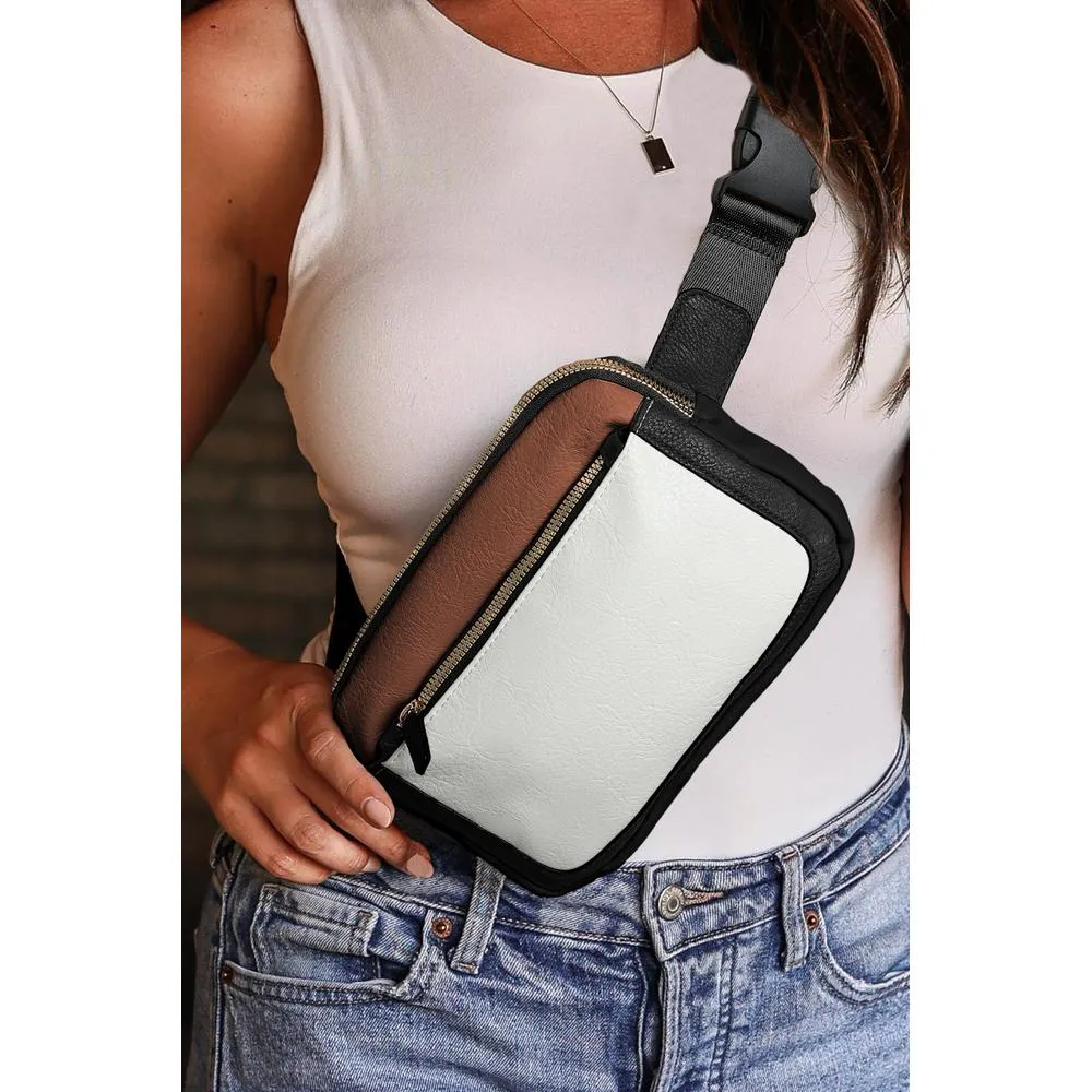 Azura Exchange White Leather Colorblock Zipped Removable Clip Crossbody Bag