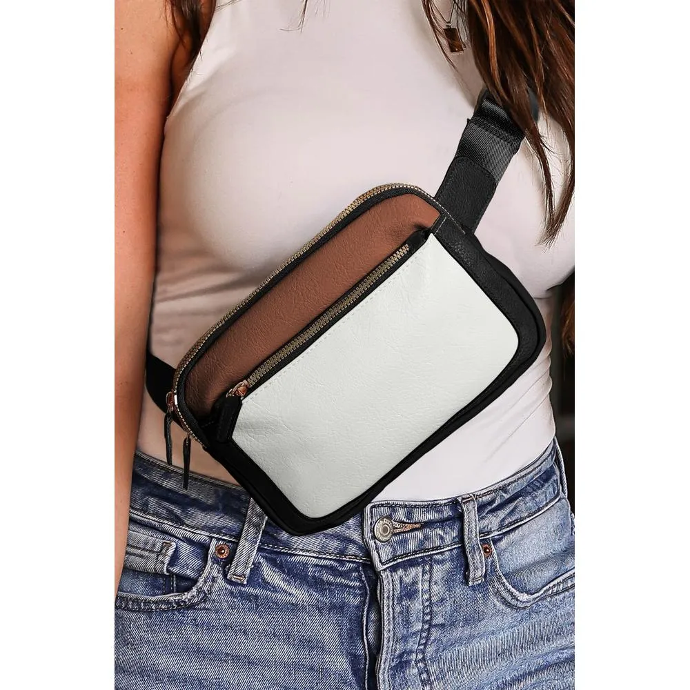 Azura Exchange White Leather Colorblock Zipped Removable Clip Crossbody Bag