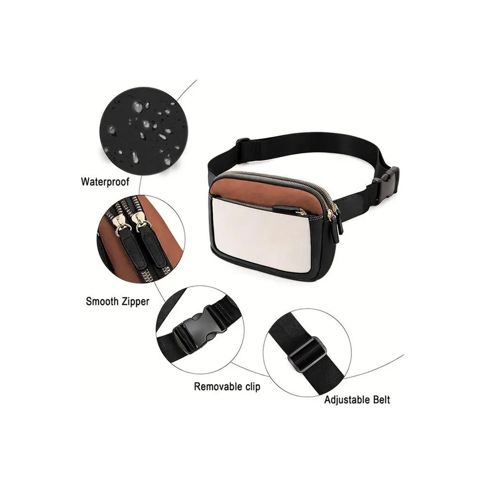Azura Exchange White Leather Colorblock Zipped Removable Clip Crossbody Bag